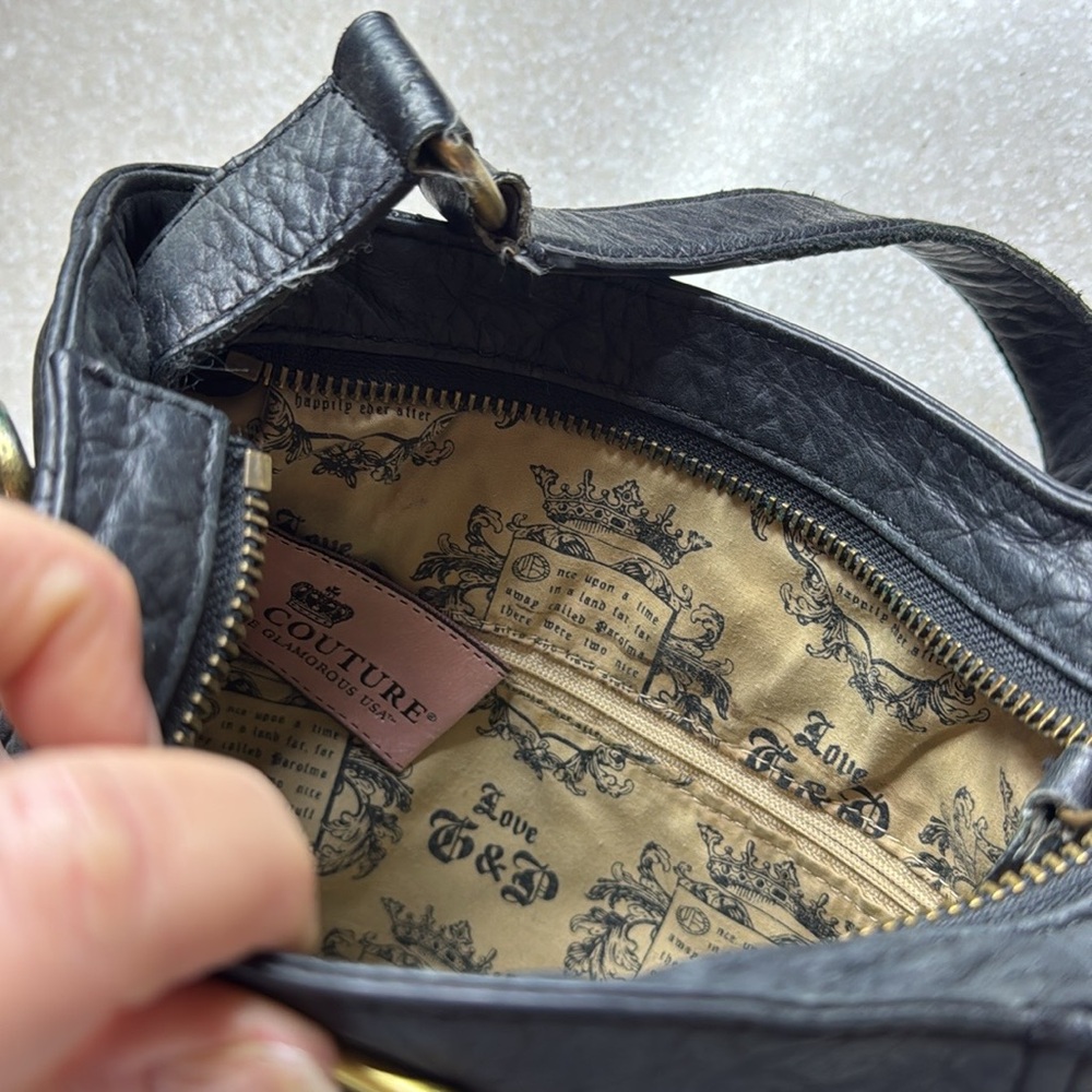 Juicy Couture 2000’s Black Leather & Chain Tassel  Purse - Picture 7 of 12